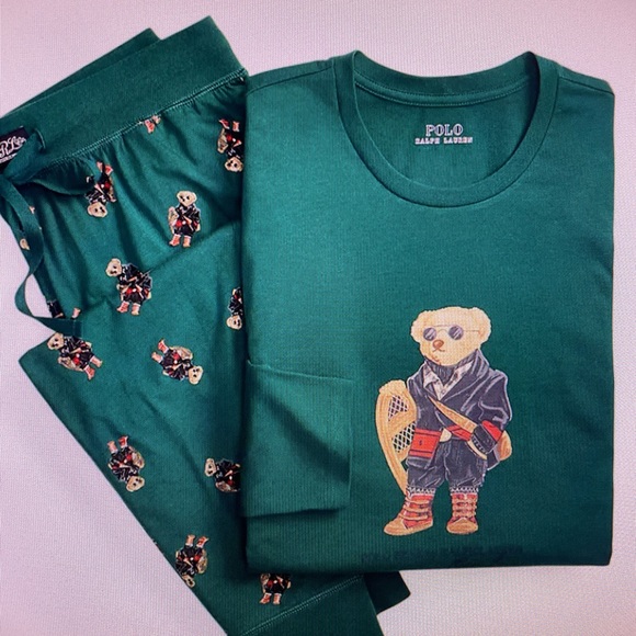 Polo by Ralph Lauren mens Pajama Set with Bear Design green new XL - Picture 1 of 5